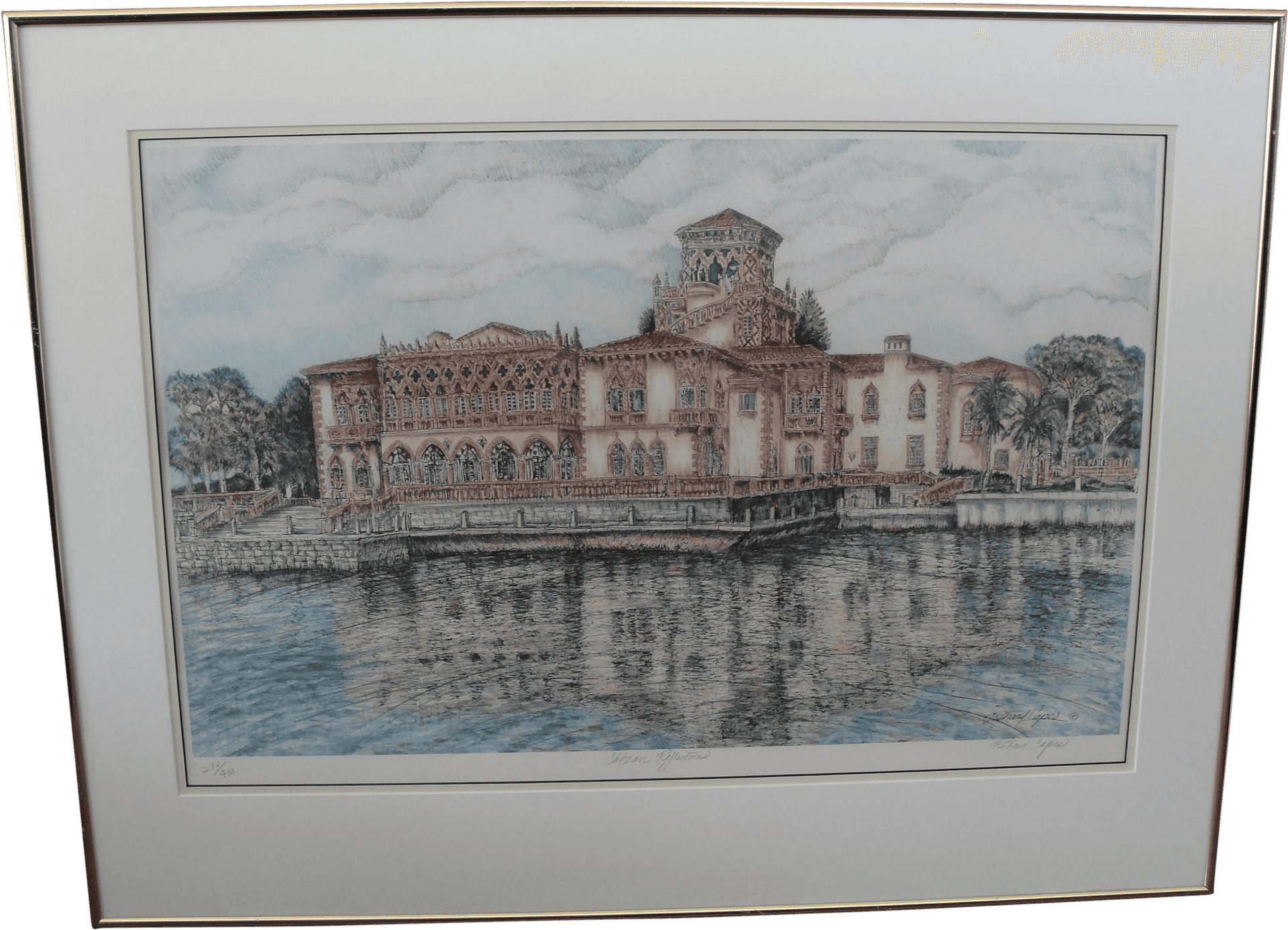 Elegant Waterfront Mansion Artwork PNG