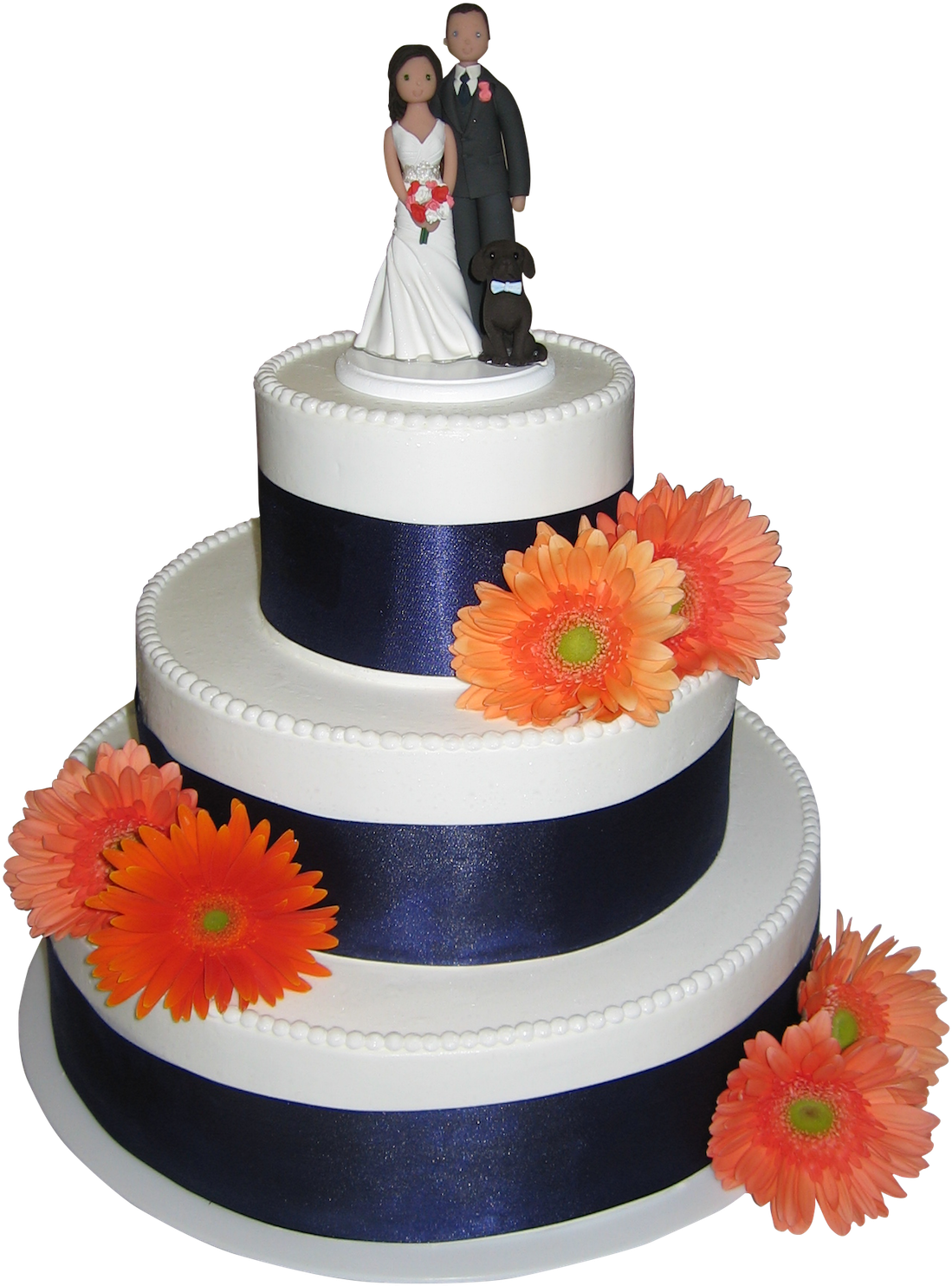 Elegant Wedding Cakewith Blue Ribbonand Flowers PNG