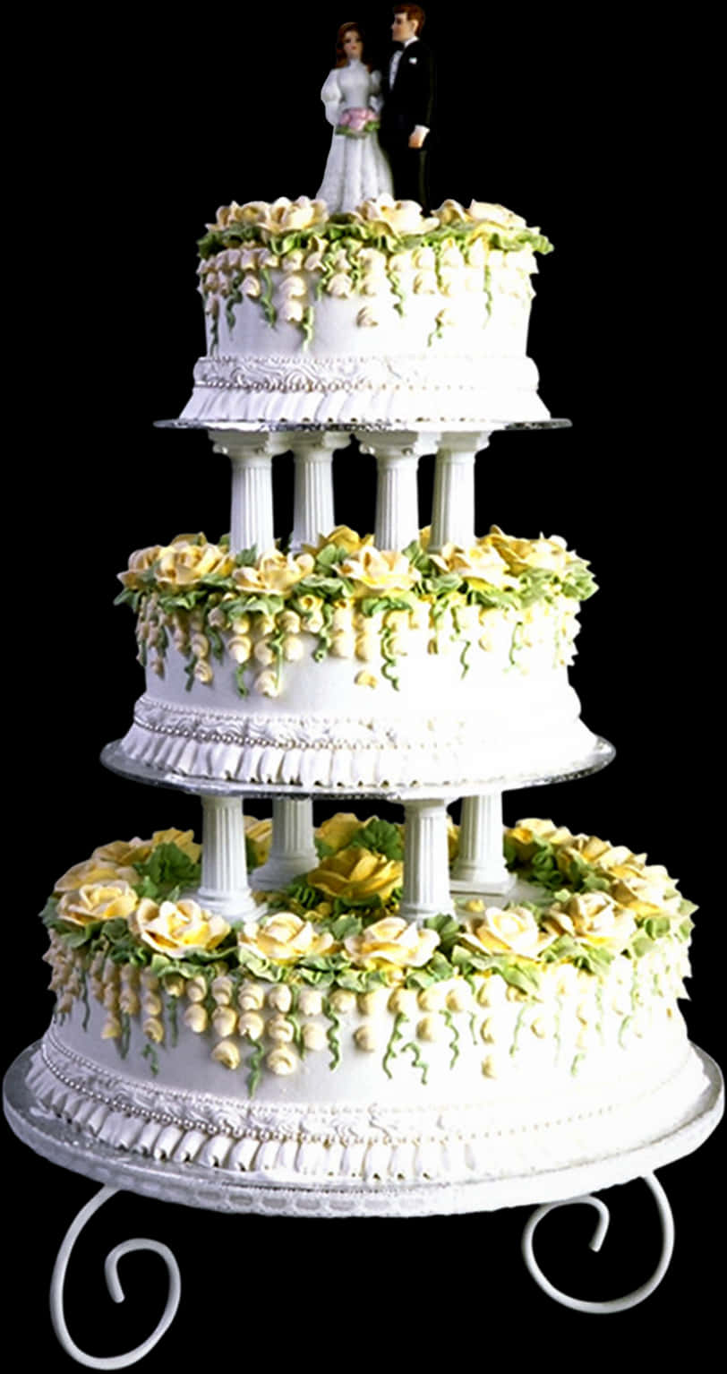 Elegant Wedding Cakewith Couple Topper PNG