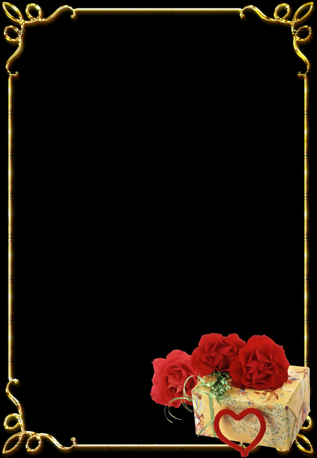 Elegant Wedding Framewith Rosesand Gift PNG