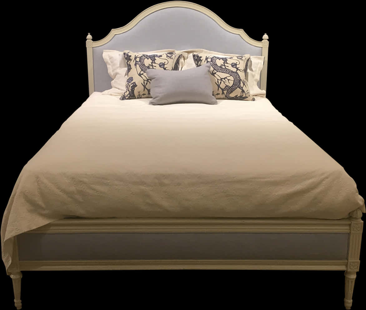 Elegant White Bedwith Decorative Pillows PNG