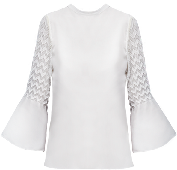 Elegant White Blousewith Chevron Sleeves PNG