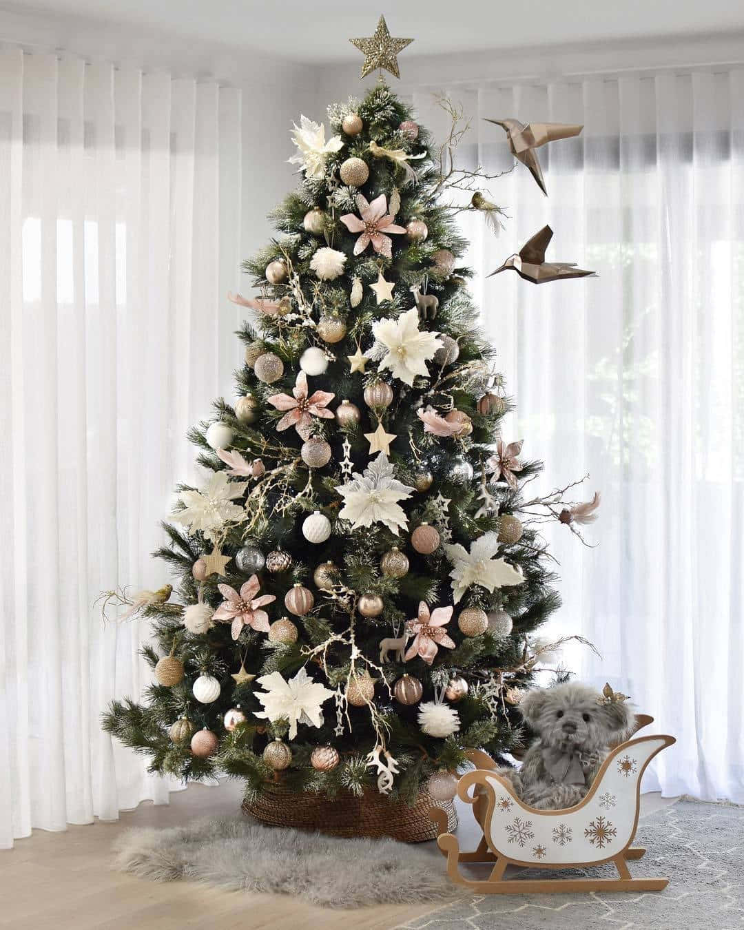 Elegant White Christmas Tree With Pet Wallpaper