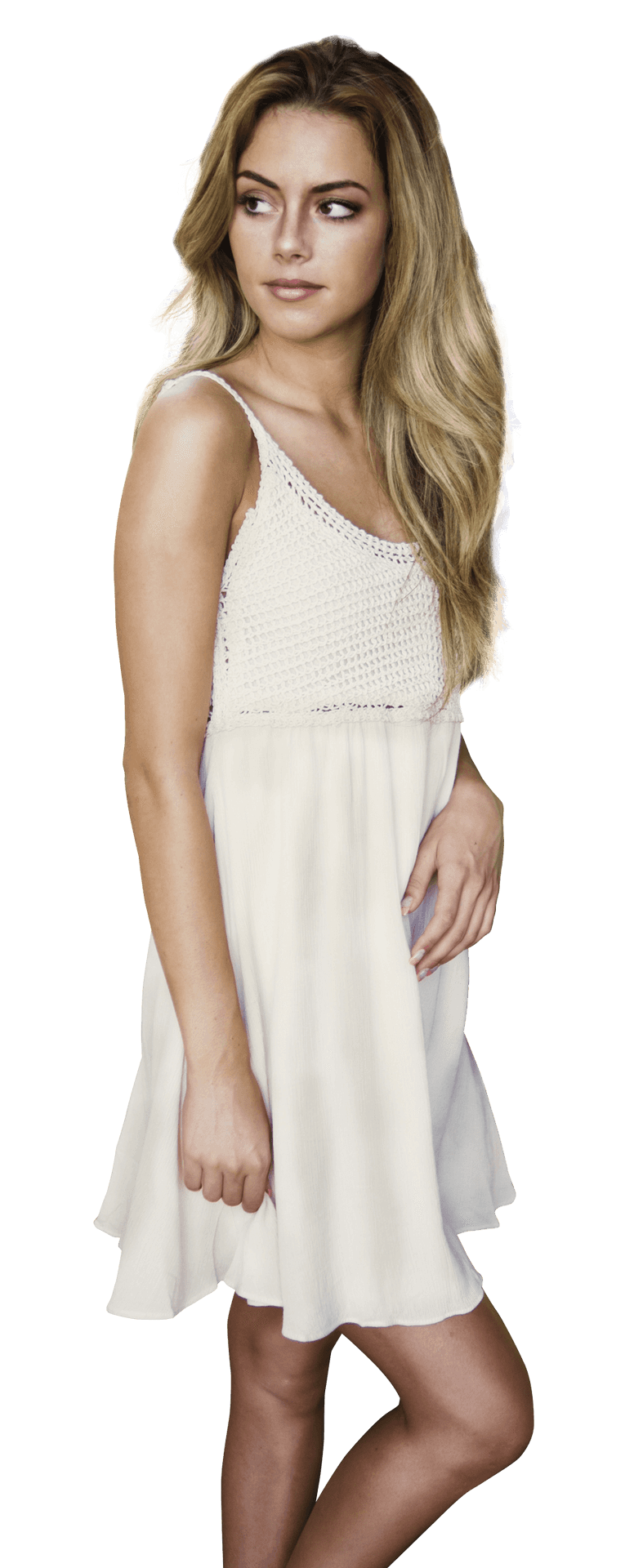 Elegant White Dress Portrait PNG