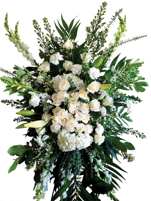 Elegant White Funeral Floral Arrangement PNG