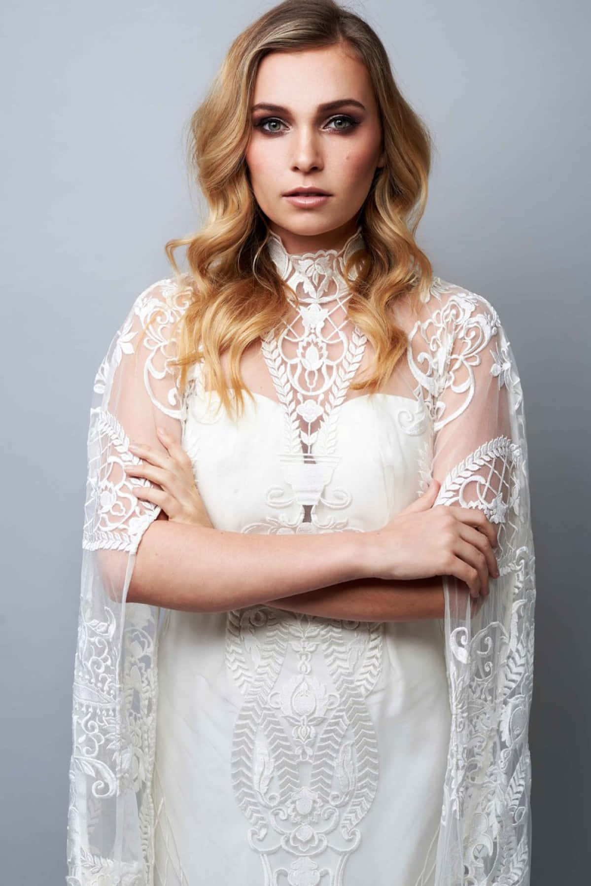 Elegant White Lace Dress Portrait Wallpaper