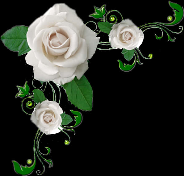 Elegant White Roses Artistic Design PNG