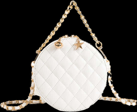 Elegant White Round Quilted Chain Strap Bag PNG