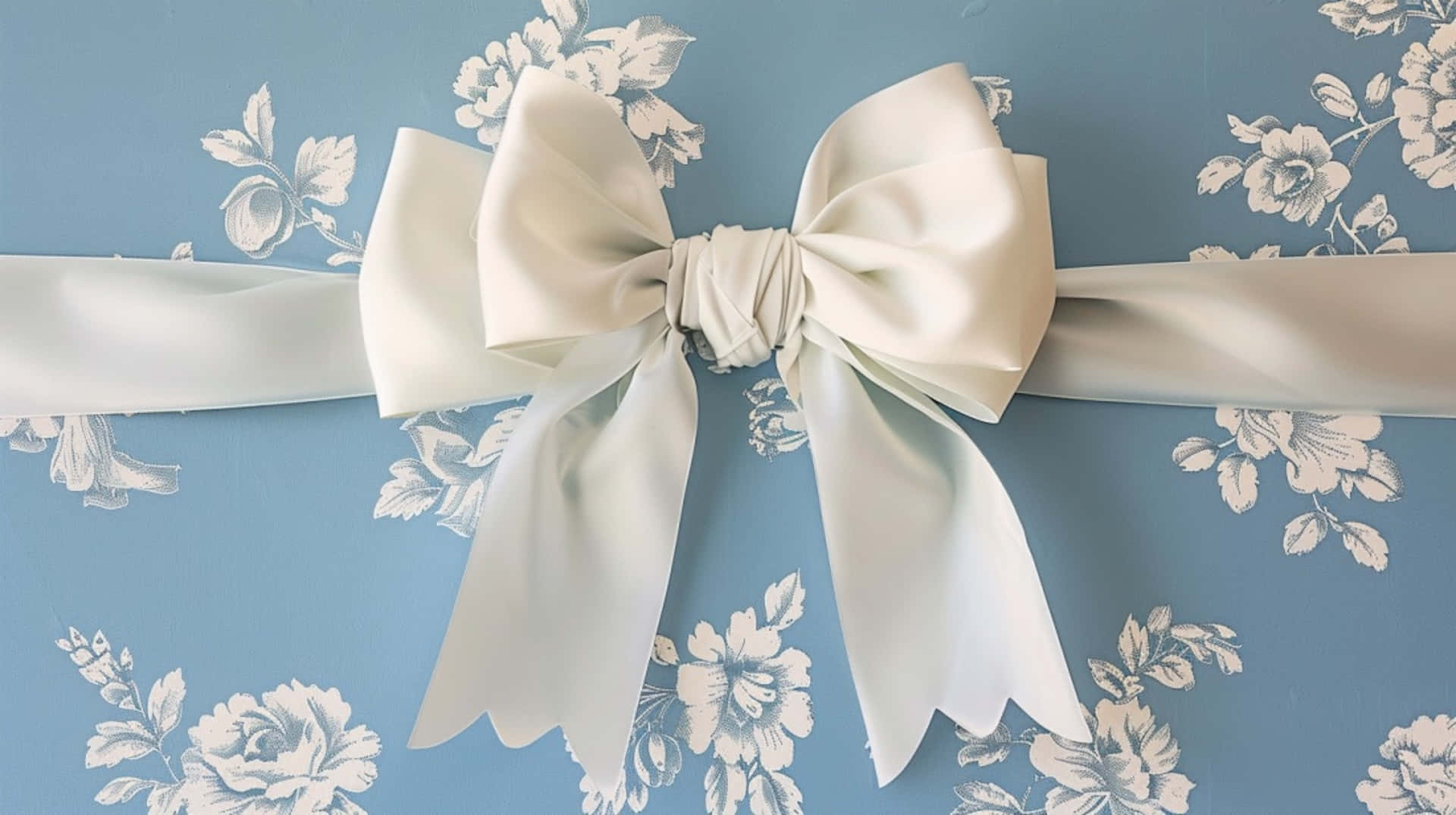 Elegant White Satin Bow Floral Background Wallpaper