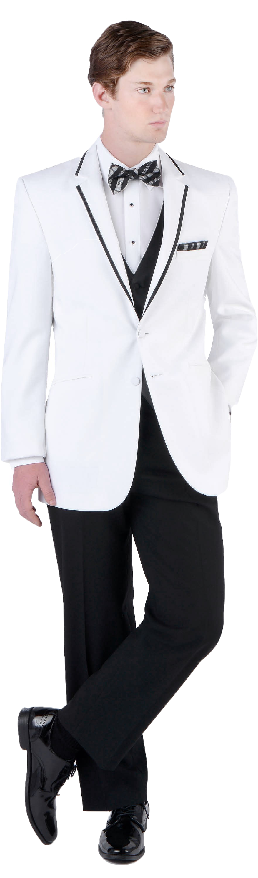 Elegant White Tuxedo Black Pants PNG