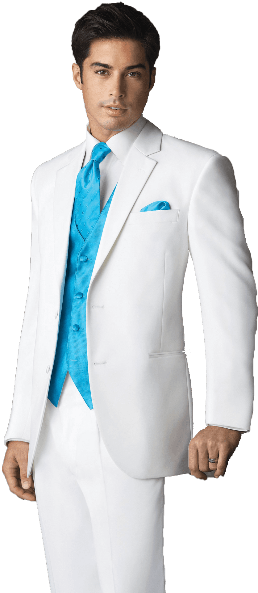 Elegant White Tuxedowith Blue Vest PNG