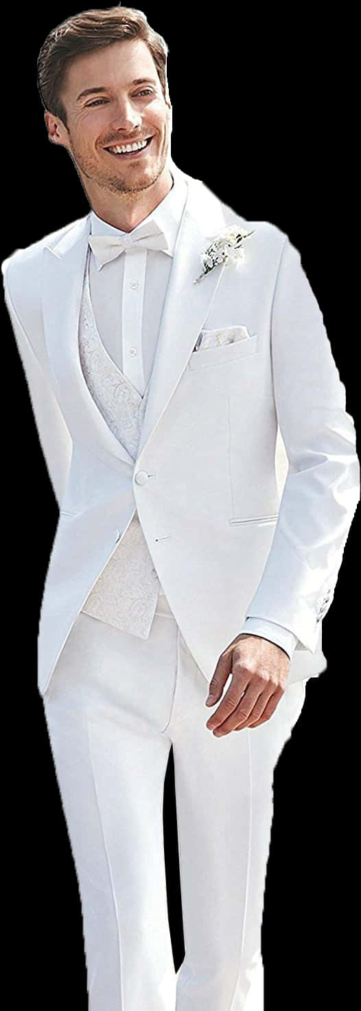 Elegant White Wedding Suit PNG