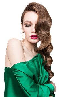 Elegant Woman Green Dress Hairstyle PNG
