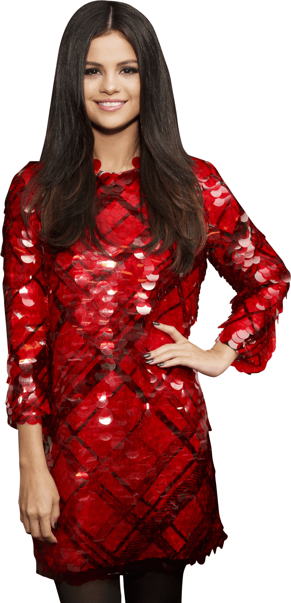 Elegant Woman In Red Sequin Dress PNG