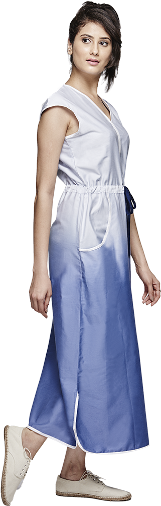 Elegant Womanin Blue Dress PNG