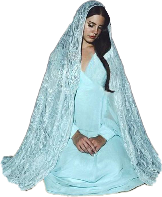 Elegant Womanin Blue Gownand Lace Veil PNG