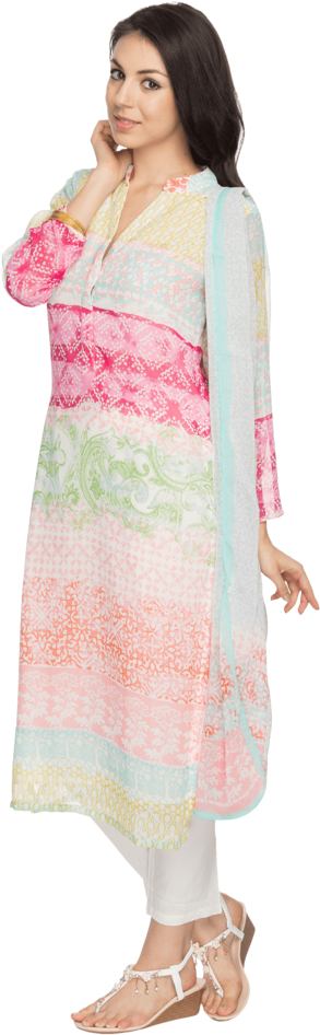 Elegant Womanin Colorful Salwar Suit PNG