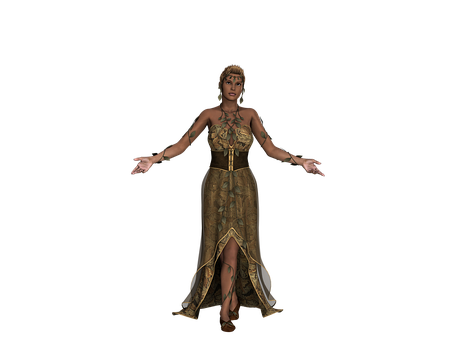 Elegant Womanin Golden Dress PNG