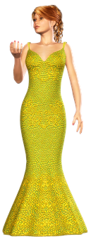 Elegant Womanin Golden Gown PNG