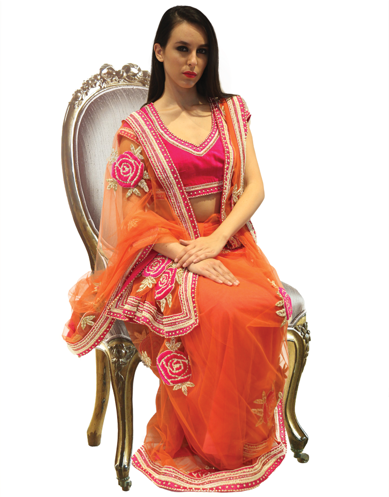 Download Elegant Womanin Orange Saree | Wallpapers.com