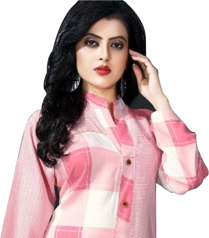 Elegant Womanin Pink Plaid Kurti PNG