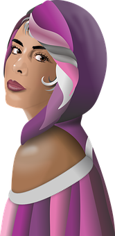 Elegant Womanin Purple Headscarf PNG