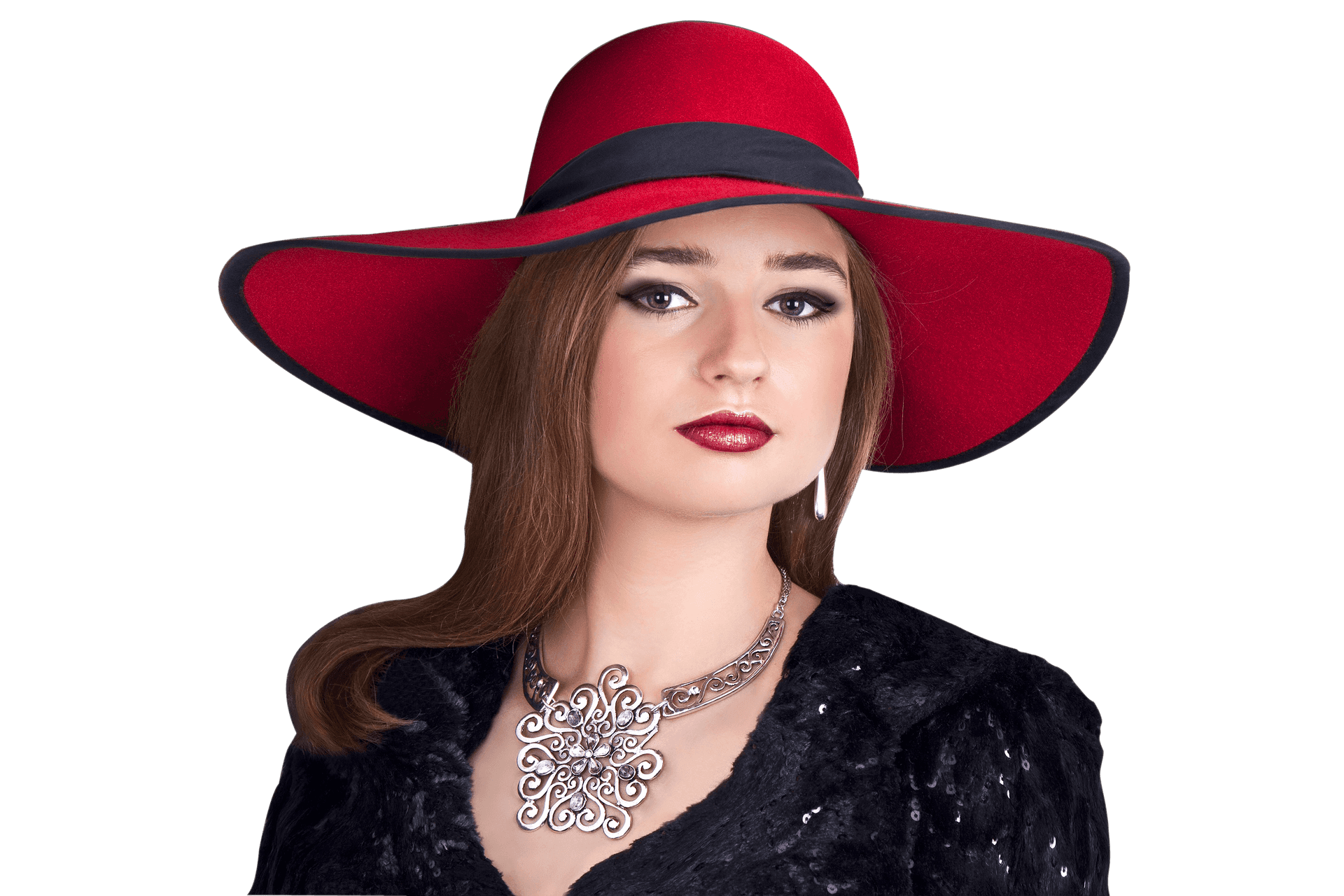 Elegant Womanin Red Hat PNG