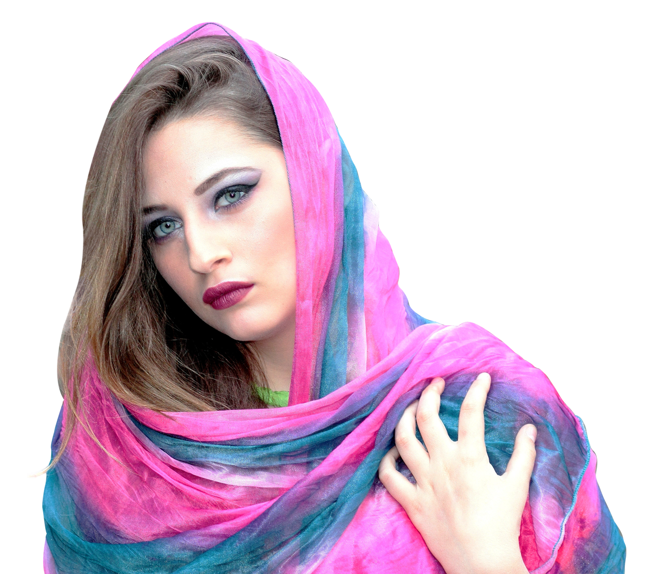 Elegant Womanwith Colorful Scarf PNG