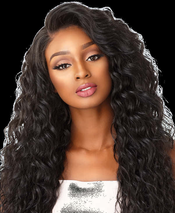 Elegant Womanwith Long Curly Hair PNG
