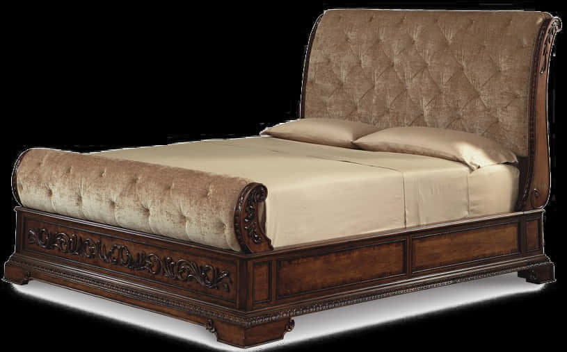 Elegant Wooden Bed Design PNG