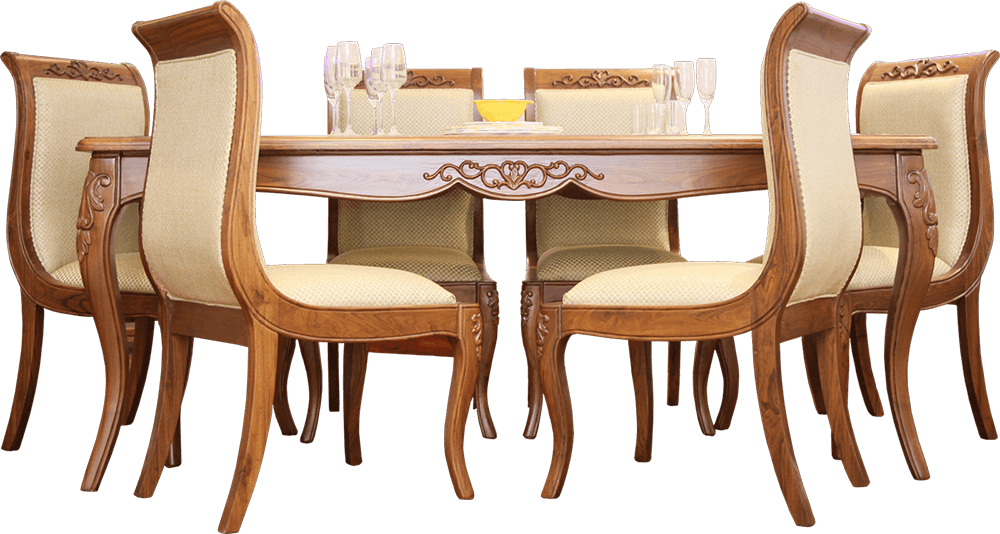 Elegant Wooden Dining Setwith Carvings.png PNG