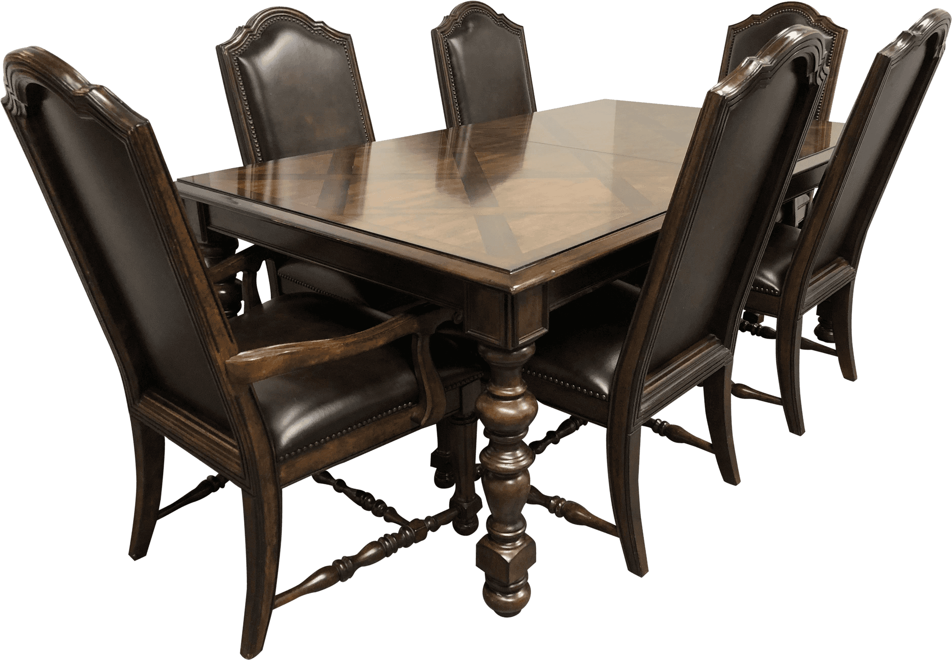 Elegant Wooden Dining Table Set PNG