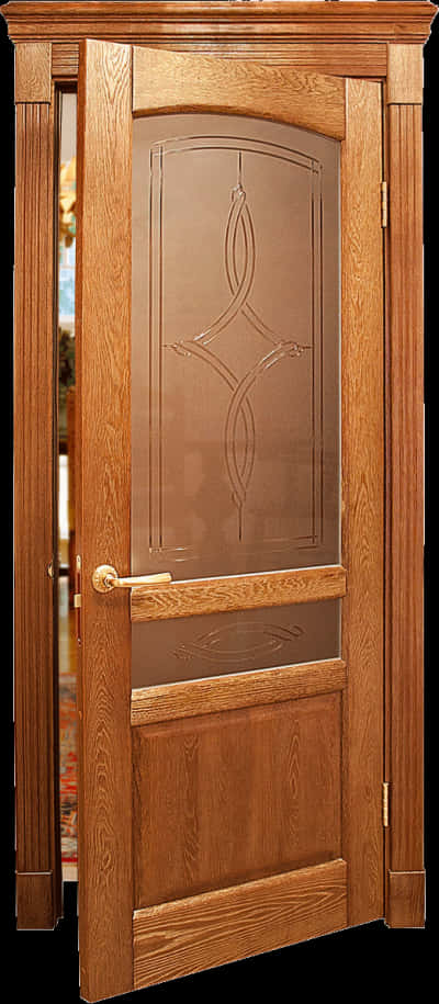 Elegant Wooden Doorwith Glass Panel PNG