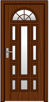 Elegant Wooden Doorwith Glass Panels PNG