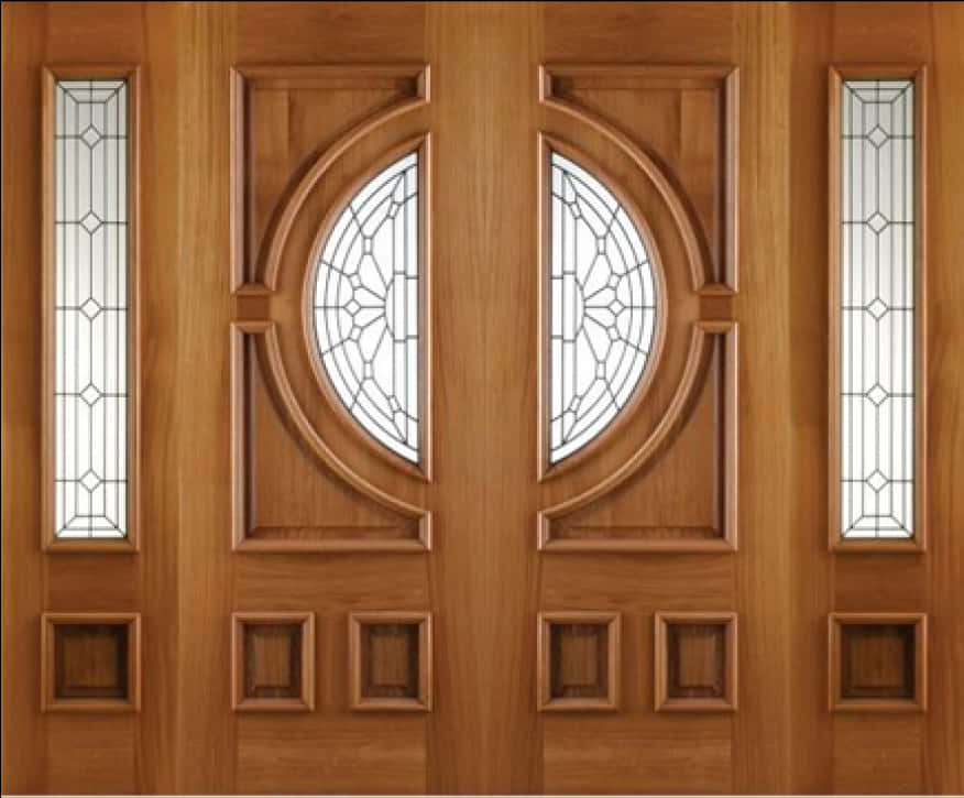 Elegant Wooden Double Door Design PNG