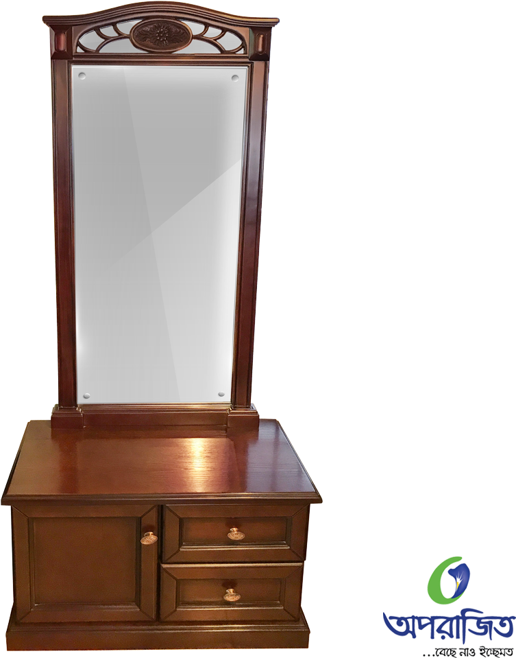 Elegant Wooden Dressing Table With Mirror PNG