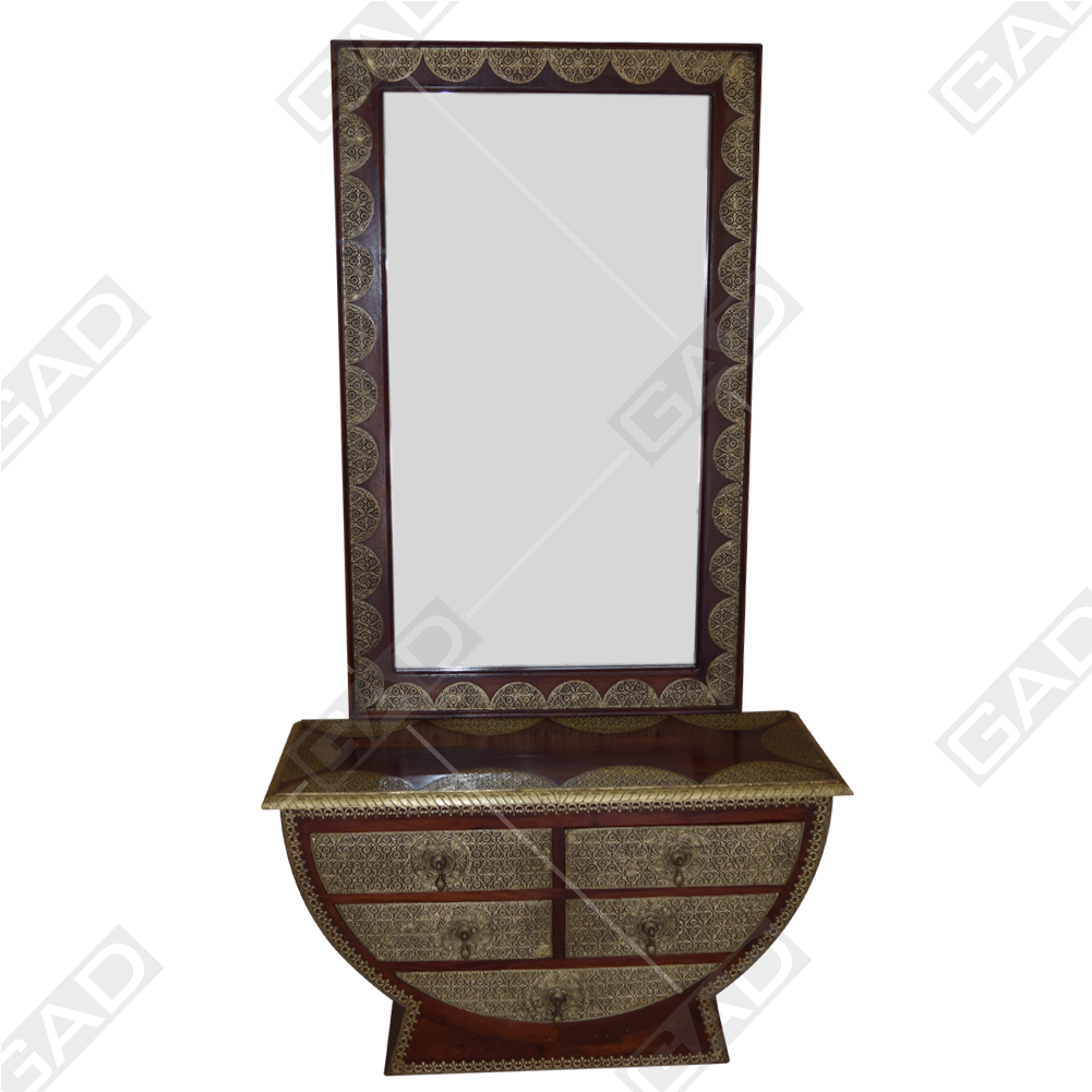 Elegant Wooden Dressing Tablewith Mirror PNG