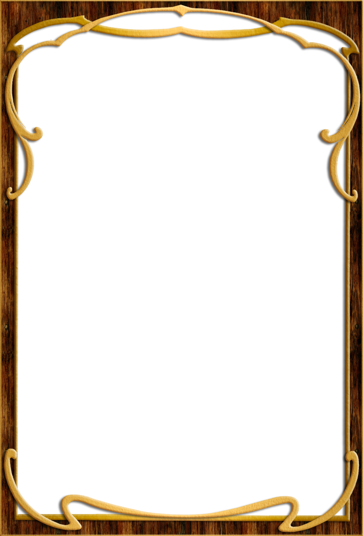 Elegant Wooden Framewith Gold Accents.png PNG