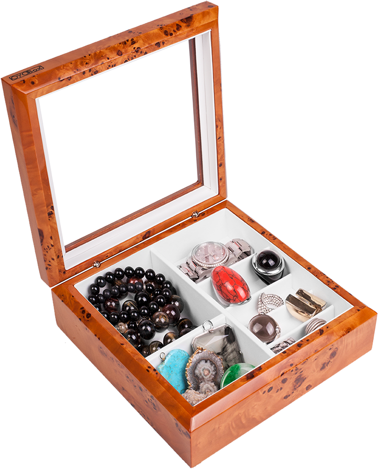 Elegant Wooden Jewelry Boxwith Mirror PNG