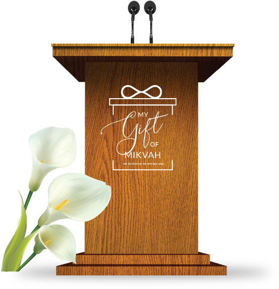 Elegant Wooden Podiumwith Flowersand Microphones PNG