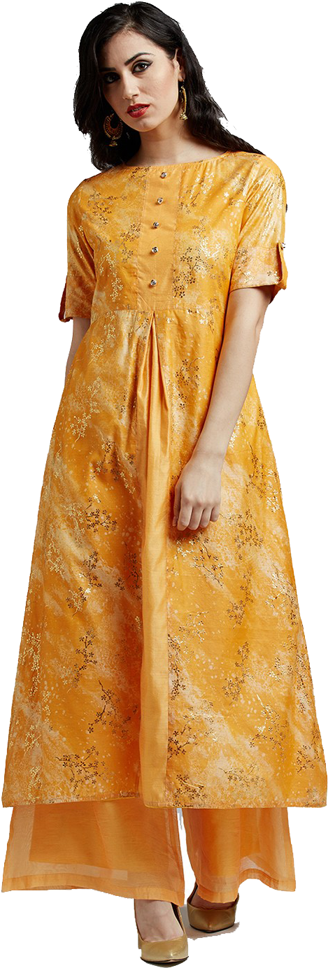 Elegant Yellow Kurti Model Pose PNG