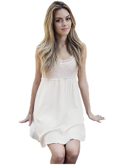 Elegant Young Womanin White Dress PNG
