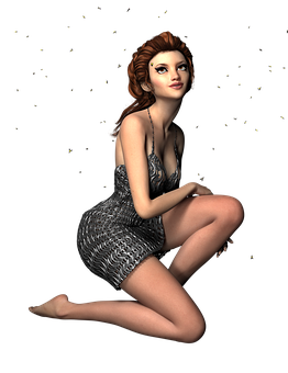 Elegant3 D Animated Woman Silver Dress PNG