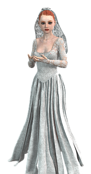 Elegant3 D Bridein White Gown PNG