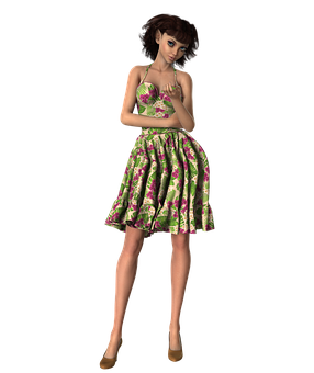 Elegant3 D Model Girlin Floral Dress PNG