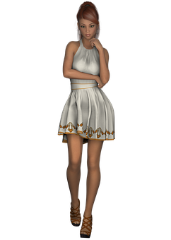 Elegant3 D Model Girlin White Dress PNG
