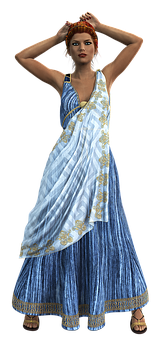 Elegant3 D Modelin Blue Sari PNG