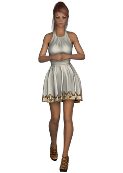 Elegant3 D Modelin White Dress PNG