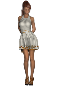 Elegant3 D Modelin White Dress PNG