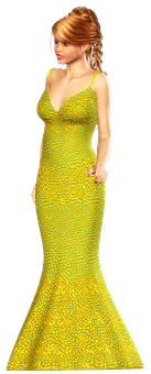 Elegant3 D Modelin Yellow Gown PNG
